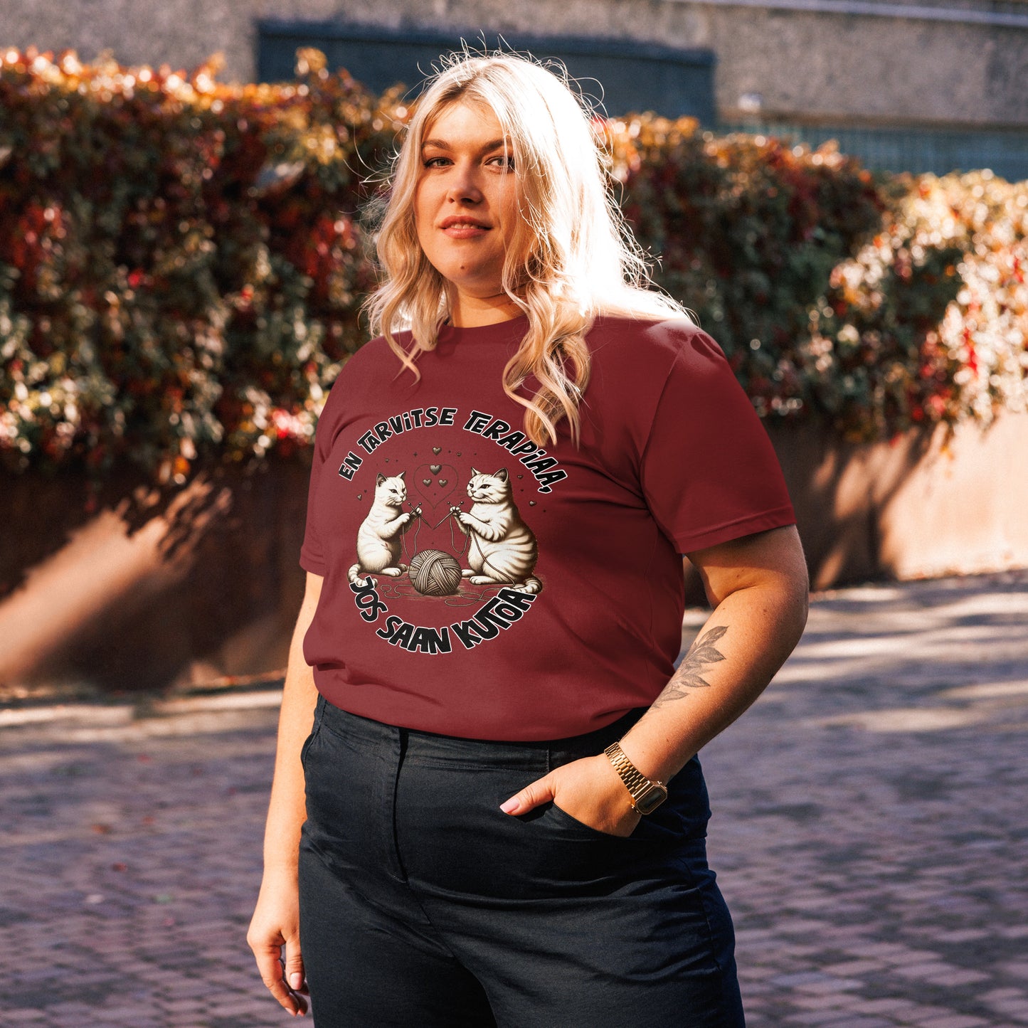 En tarvitse terapiaa, jos vain saan kutoa - Unisex t-paita