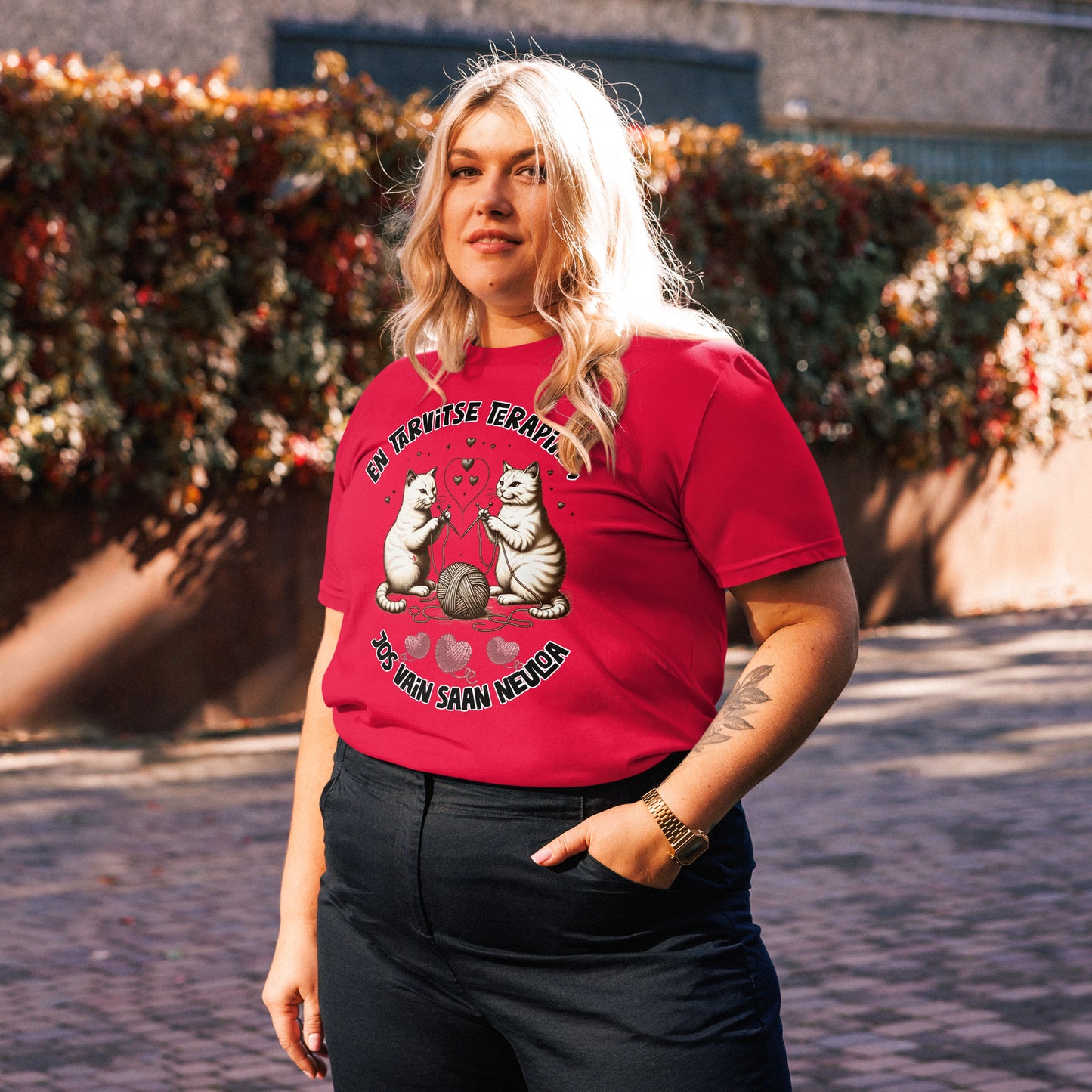 En tarvitse terapiaa, jos vain saan kutoa - Unisex t-paita