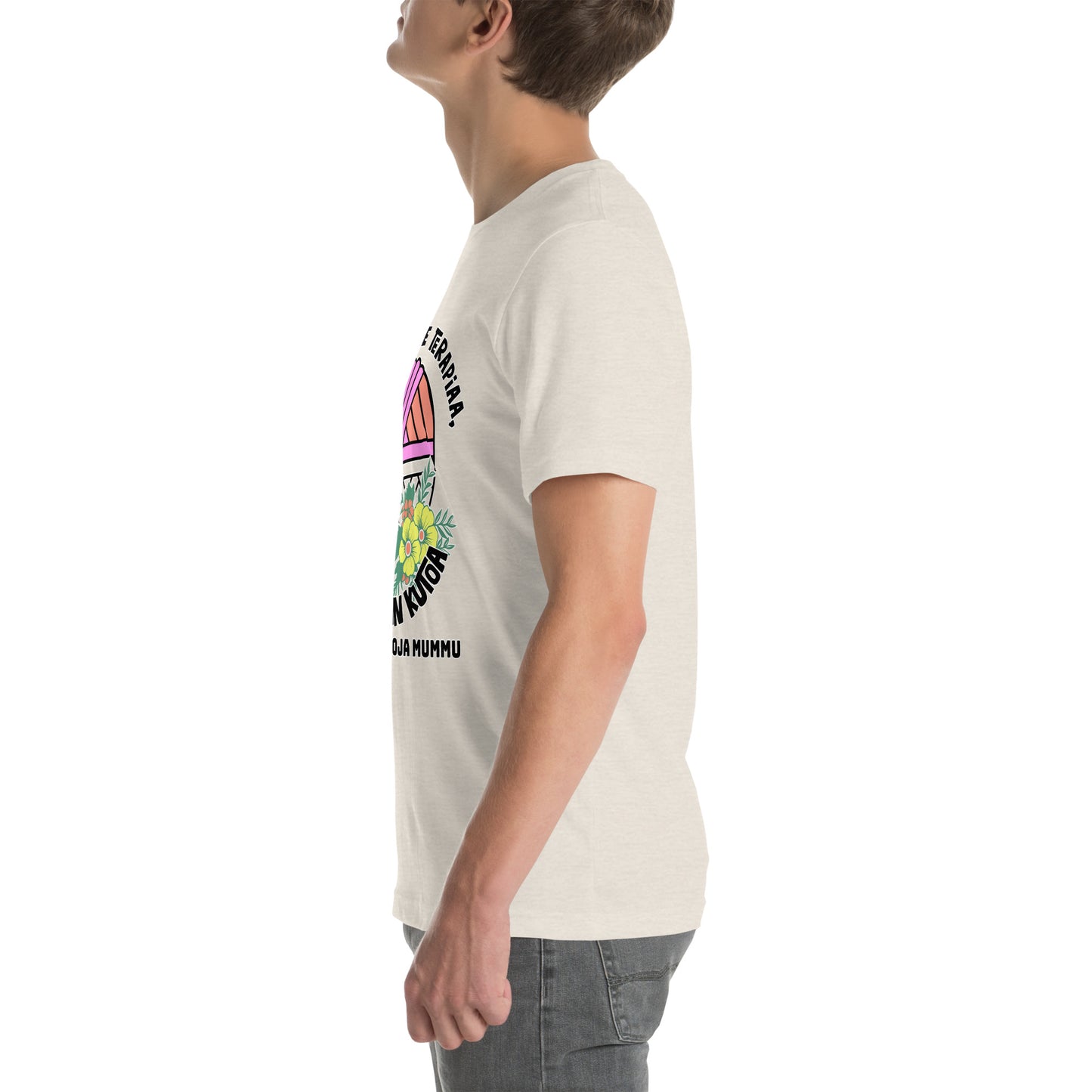 Unisex t-paita: En tarvitse terapiaa, jos vain saan kutoa + lisää tekstiä