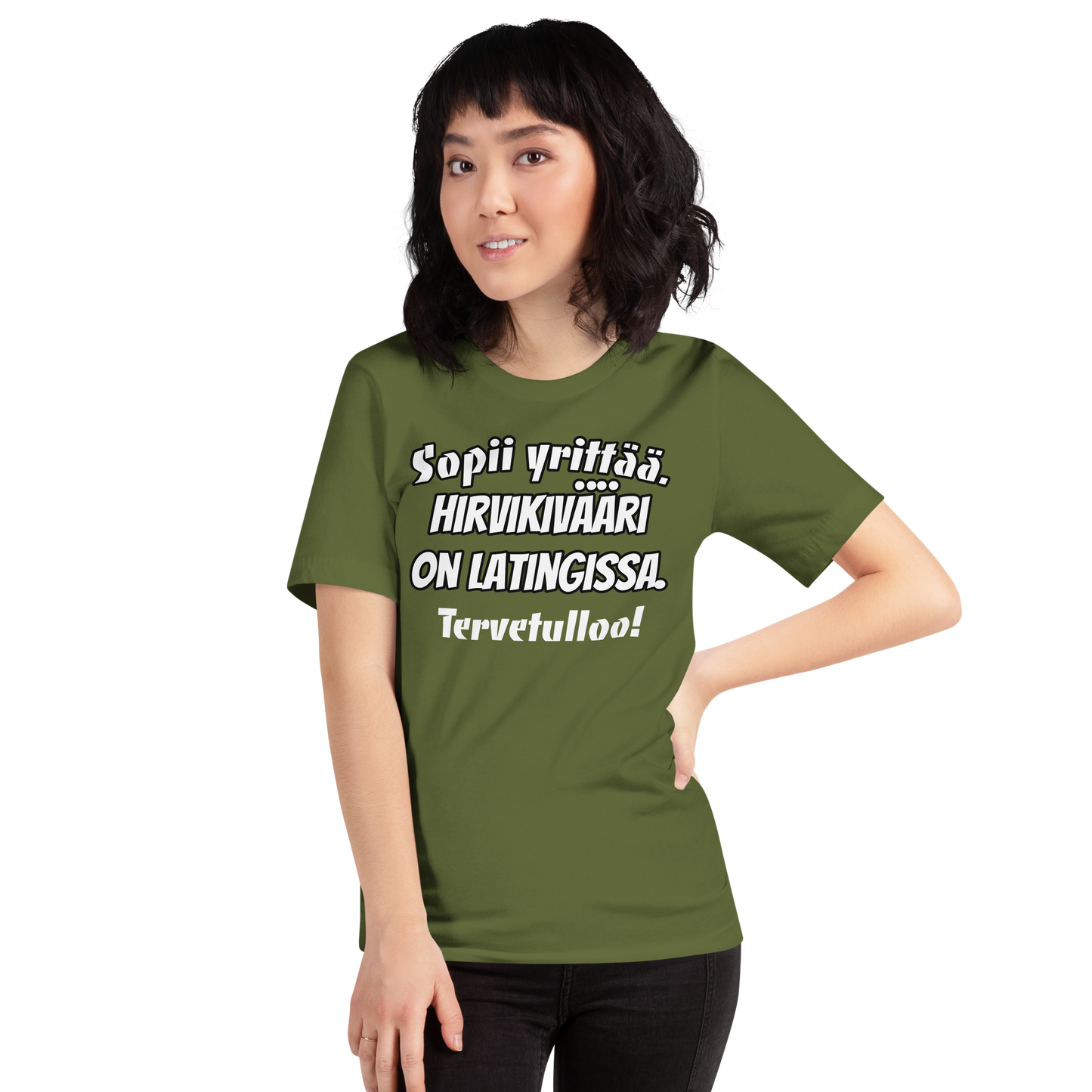 Unisex t-paita - Sopii yrittää. Hirvikivääri on latingissa. Tervetulloo!
