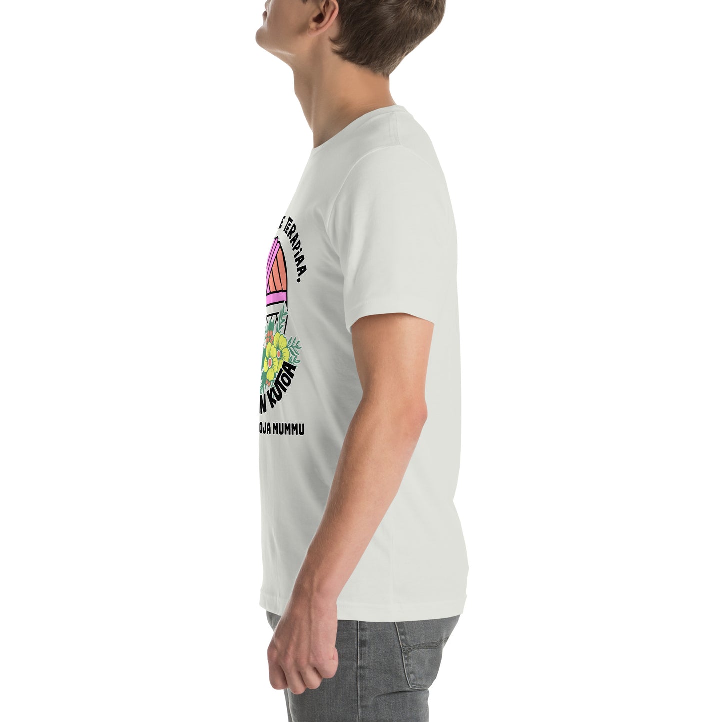 Unisex t-paita: En tarvitse terapiaa, jos vain saan kutoa + lisää tekstiä