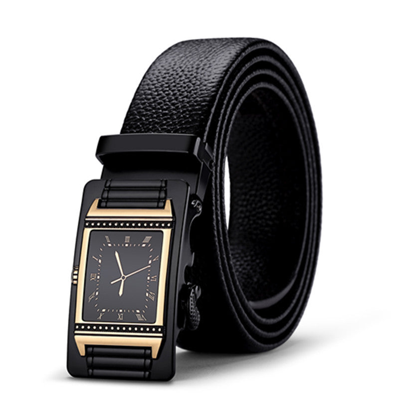 Men's Leather Top Layer Cowhide Automatic Buckle Belt Personality