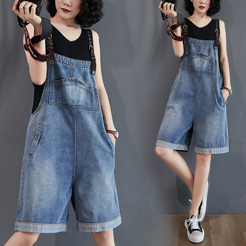 Women's Loose Denim Overalls Shorts