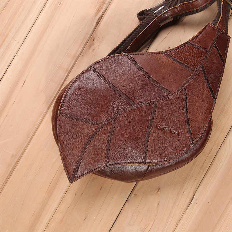 Leather bag leather women's leisure straddle leaf chest bag