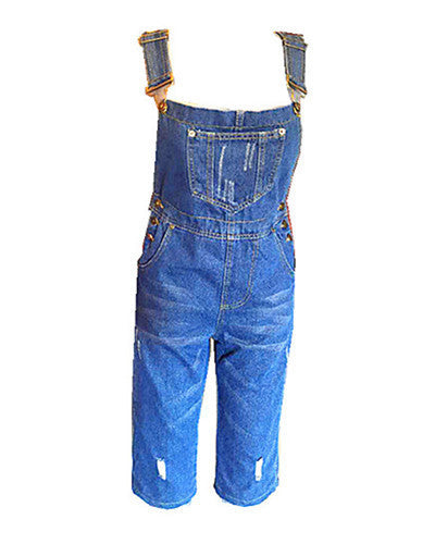 Shredded denim jumpsuit overalls