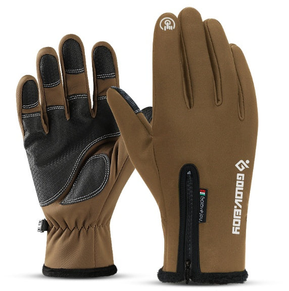 Thermal gloves for motorcycling - brown, black and gray