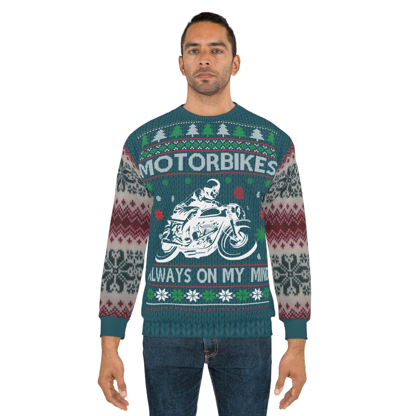 unisex gollegepaita - ugly christmas motorbike package