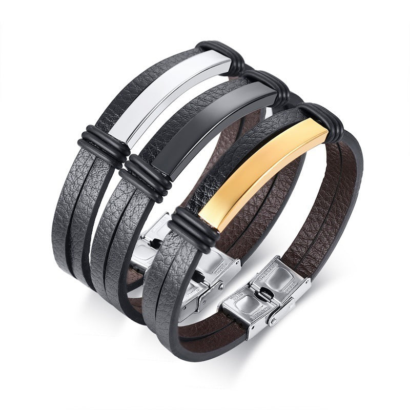 Stainless Steel Leather Bracelet