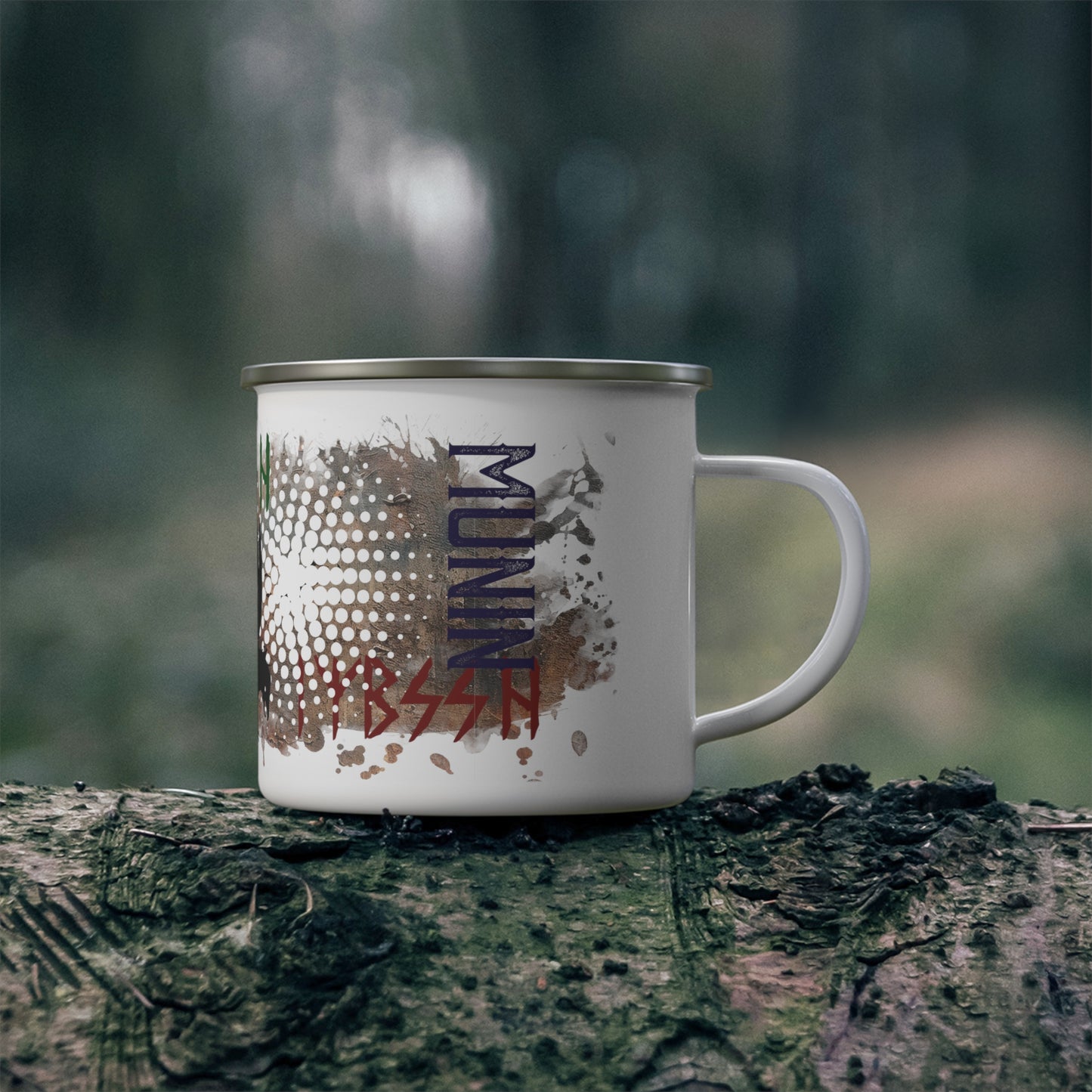 Enamel mug - viking ravens Hugin and Munin rusty