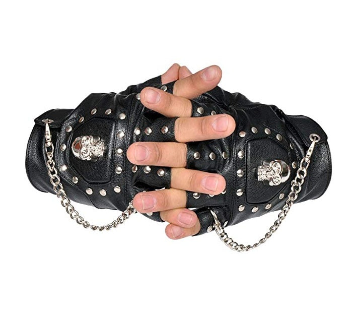 Minibee Fingerless Stud Metal Skullchain Cycling Rock Gothic Punk Style Gloves