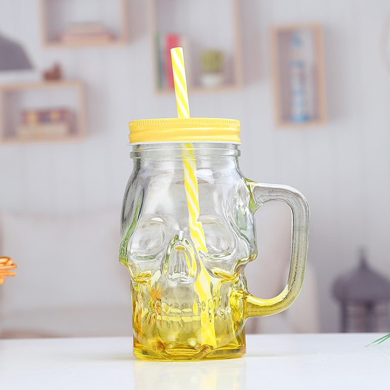 Gradient Glass Mason Mug With Skull And Handle