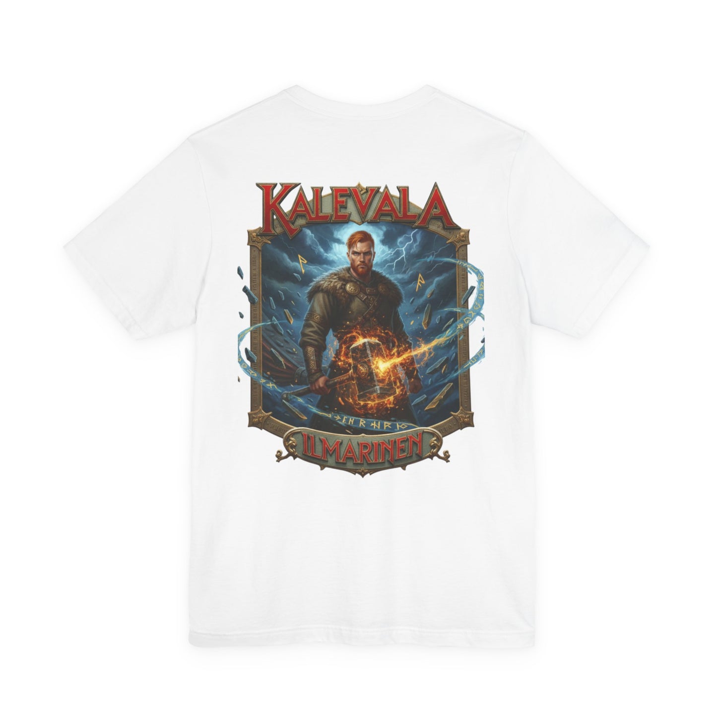 Ilmarinen Kalevalan ilman ja tuulen jumala sekä kosminen seppä Teepaita — Retro Graphic T-Shirt