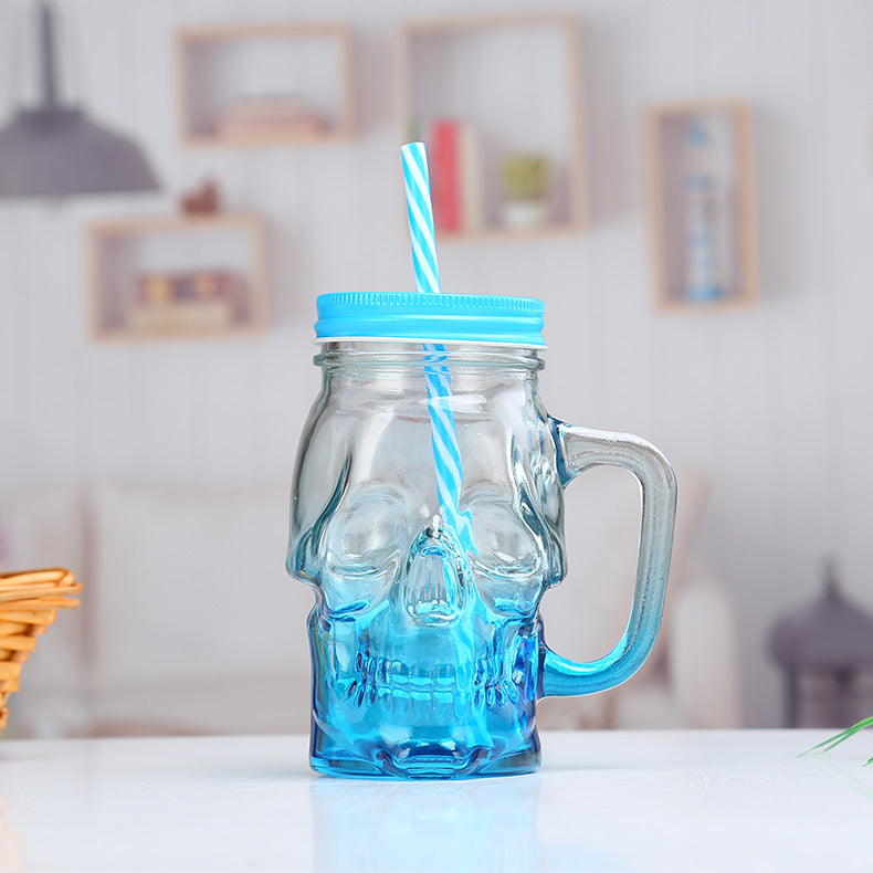 Gradient Glass Mason Mug With Skull And Handle