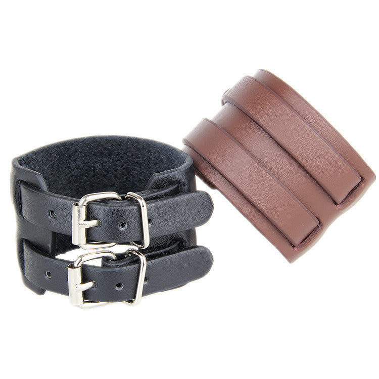 Punk wide men's leather wristband