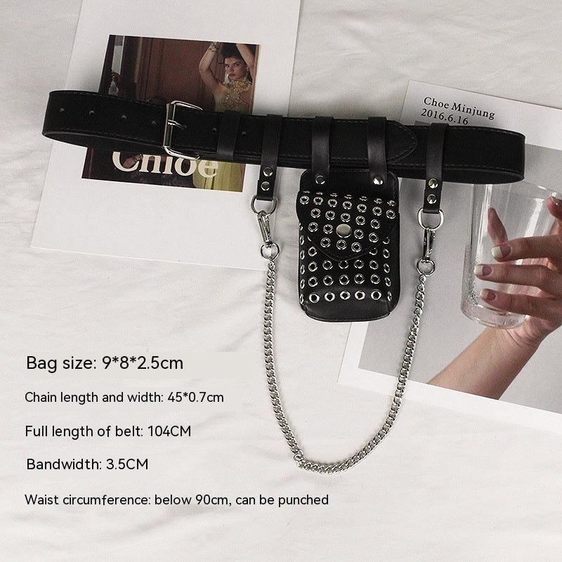 Punk Belt Bag Belt Chain Decoration Rivet Hollow-out Small Bag Belt