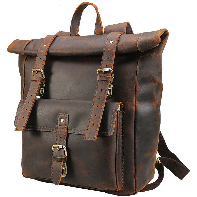 Men's Crazy Horse Leather Travel Backpack