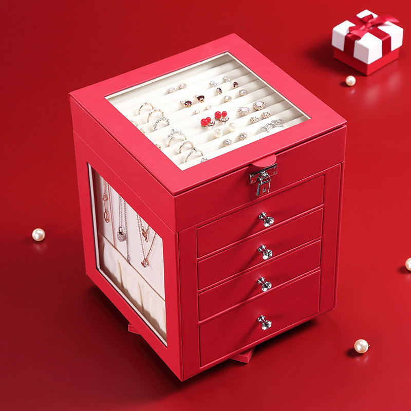 Five-layer rotating leather window jewelry box