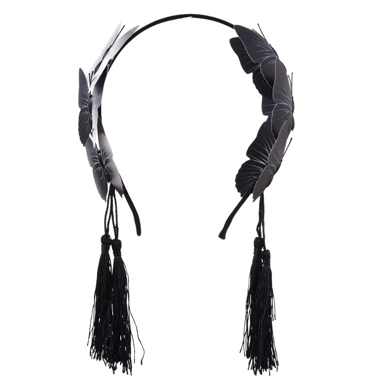 Gothic tassel black butterfly headband