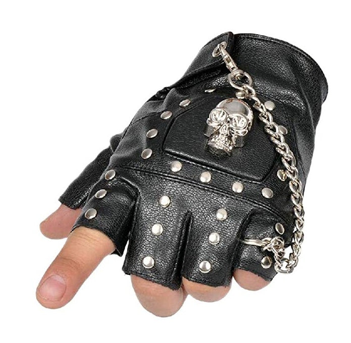 Minibee Fingerless Stud Metal Skullchain Cycling Rock Gothic Punk Style Gloves