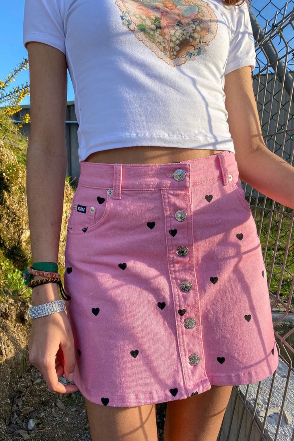 Pink Love Denim Skirt