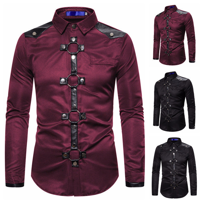 Men's Gothic Style Rivet Casual Long Sleeve Shirt Men's Costume