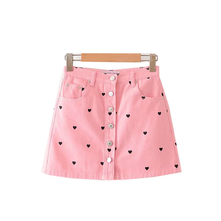 Pink Love Denim Skirt