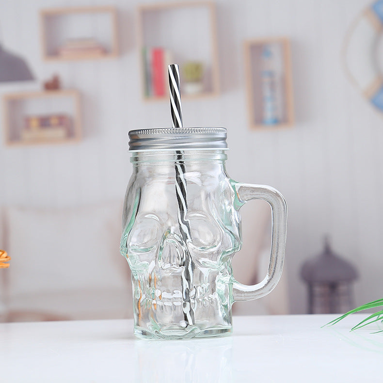 Gradient Glass Mason Mug With Skull And Handle