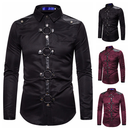 Men's Gothic Style Rivet Casual Long Sleeve Shirt Men's Costume