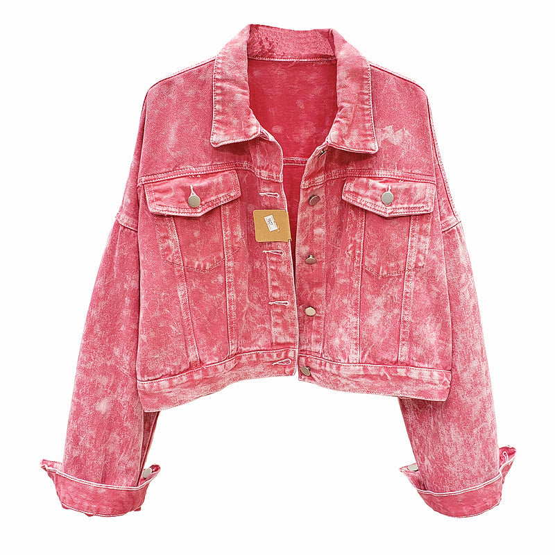 Pink washed denim jacket