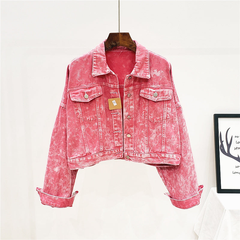 Pink washed denim jacket