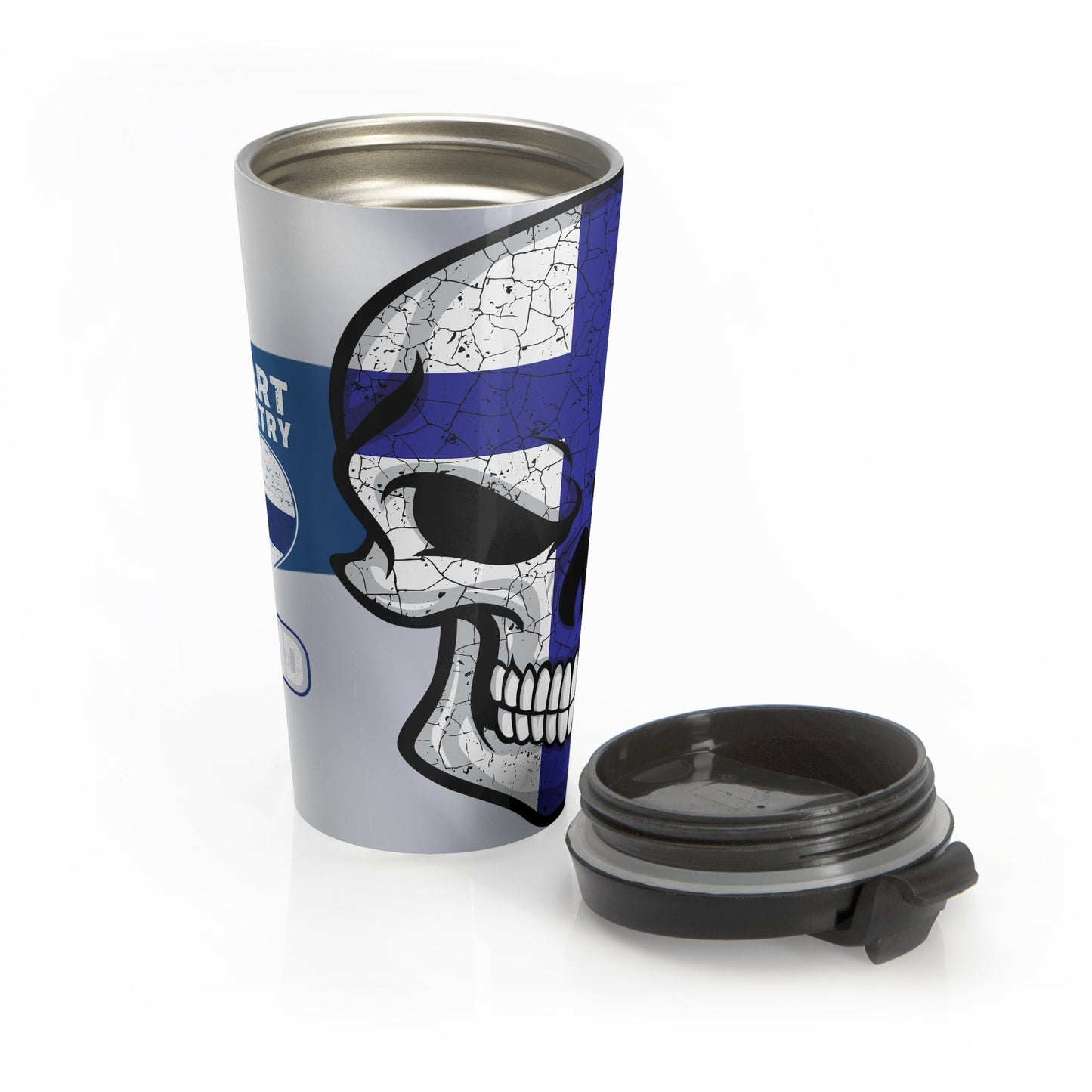 steel travel mug Finland skull