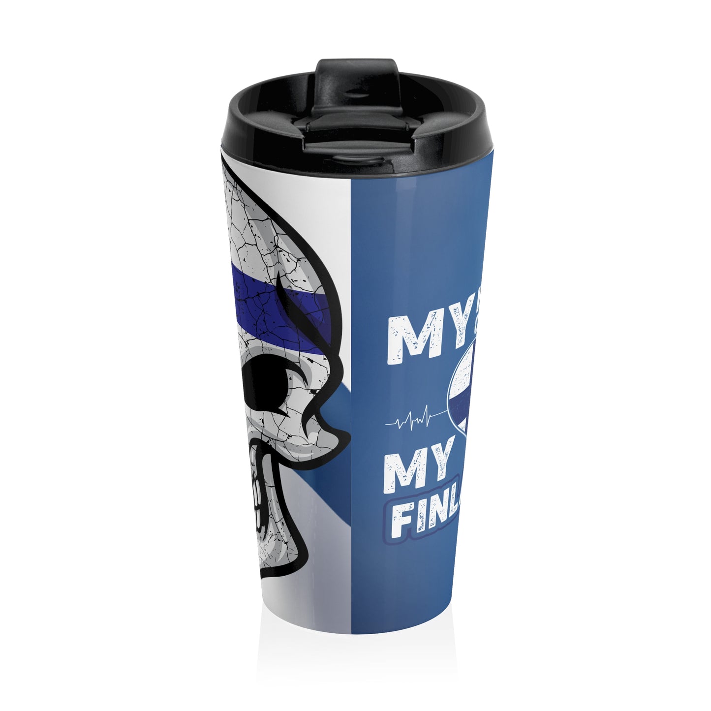 steel travel mug Finland skull