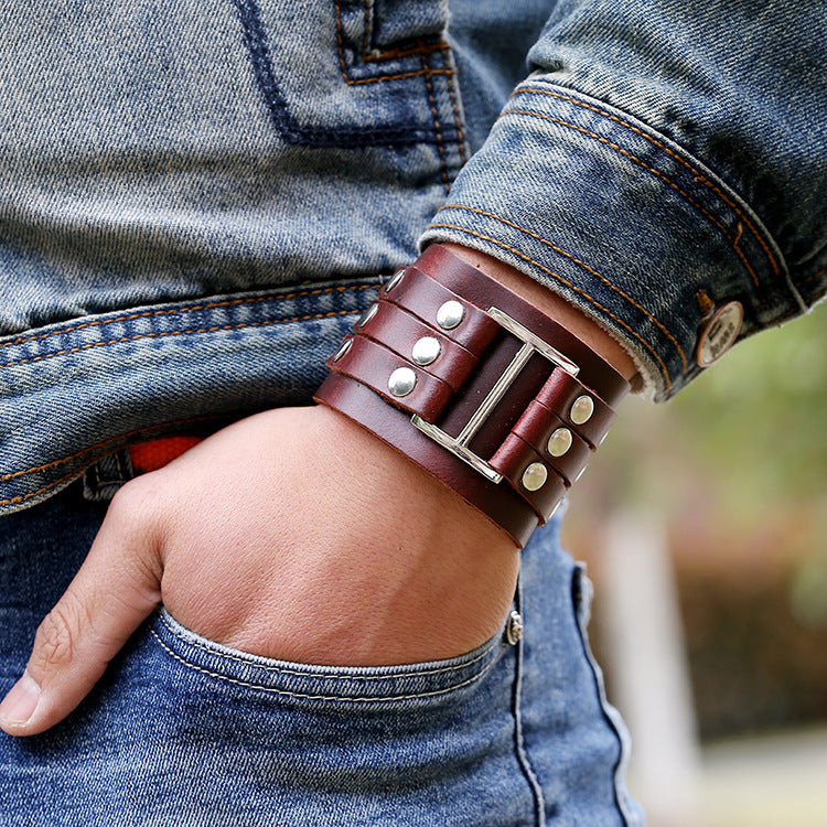 Punk wide leather bracelet