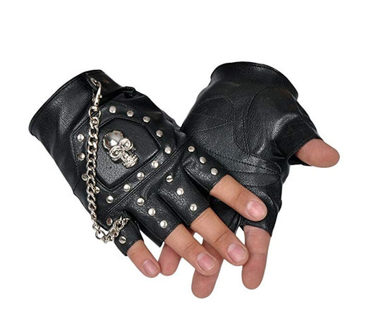 Minibee Fingerless Stud Metal Skullchain Cycling Rock Gothic Punk Style Gloves