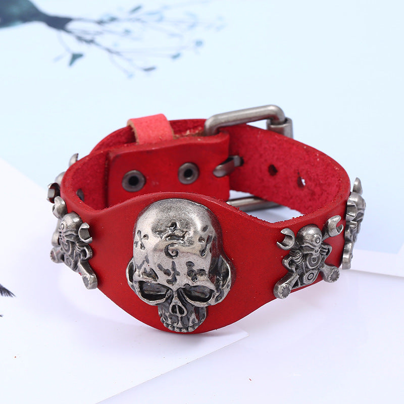 Skull Punk Leather Bracelet