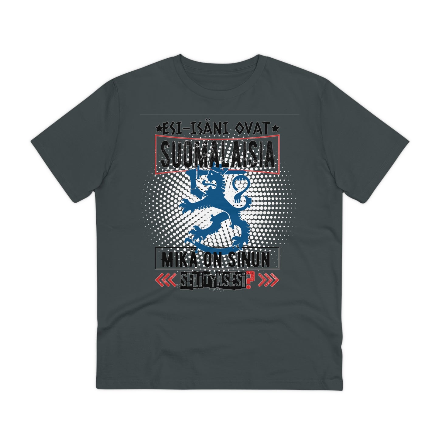 T-shirt unisex eco cotton - my ancestors are Finnish, what is your explanation, Suomileijona