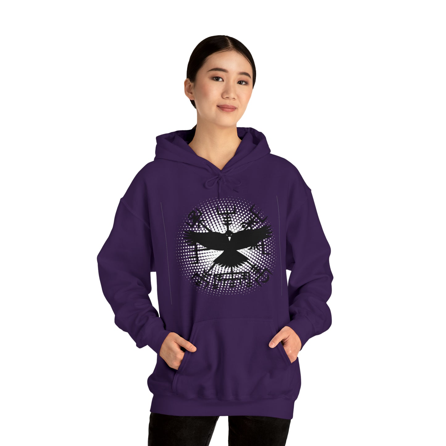 hoodie made of strong cotton - vegvisir raven picture on the back