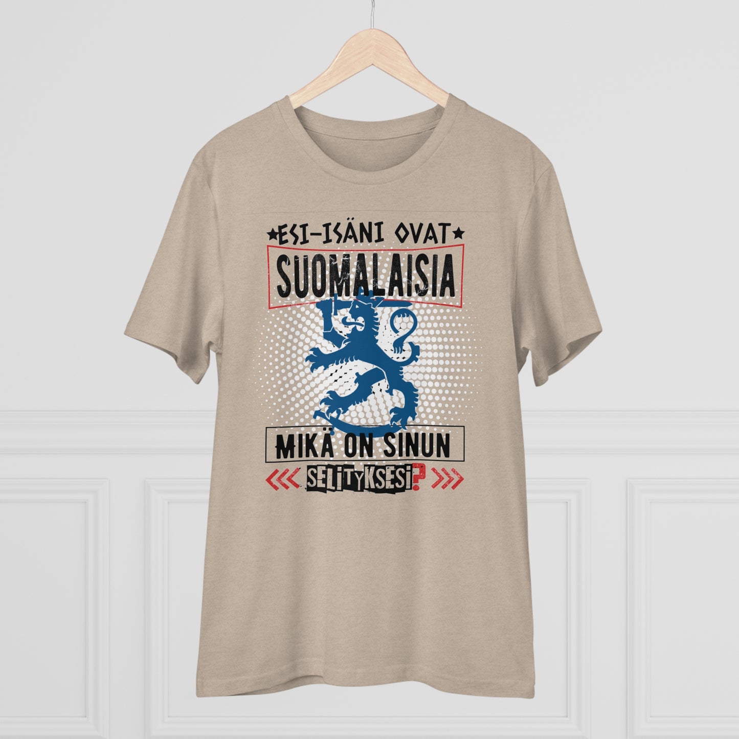 T-shirt unisex eco cotton - my ancestors are Finnish, what is your explanation, Suomileijona