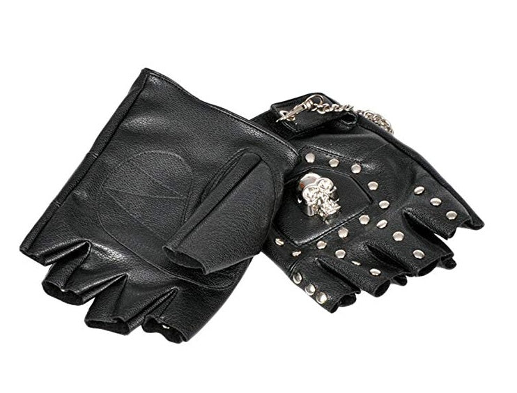 Minibee Fingerless Stud Metal Skullchain Cycling Rock Gothic Punk Style Gloves