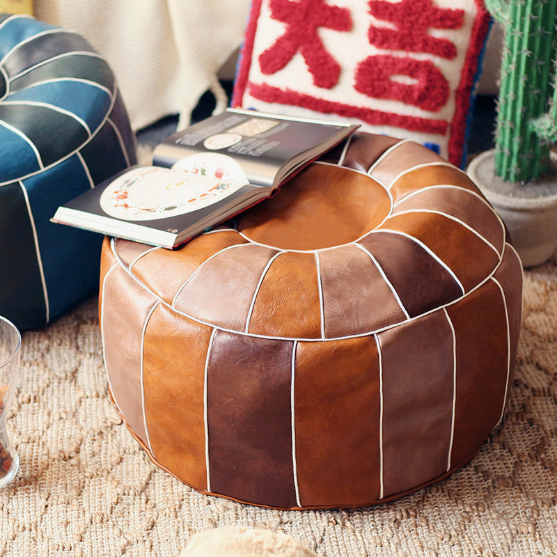 Hand-stitched Imitation Leather Texture Moroccan Leather Pouf