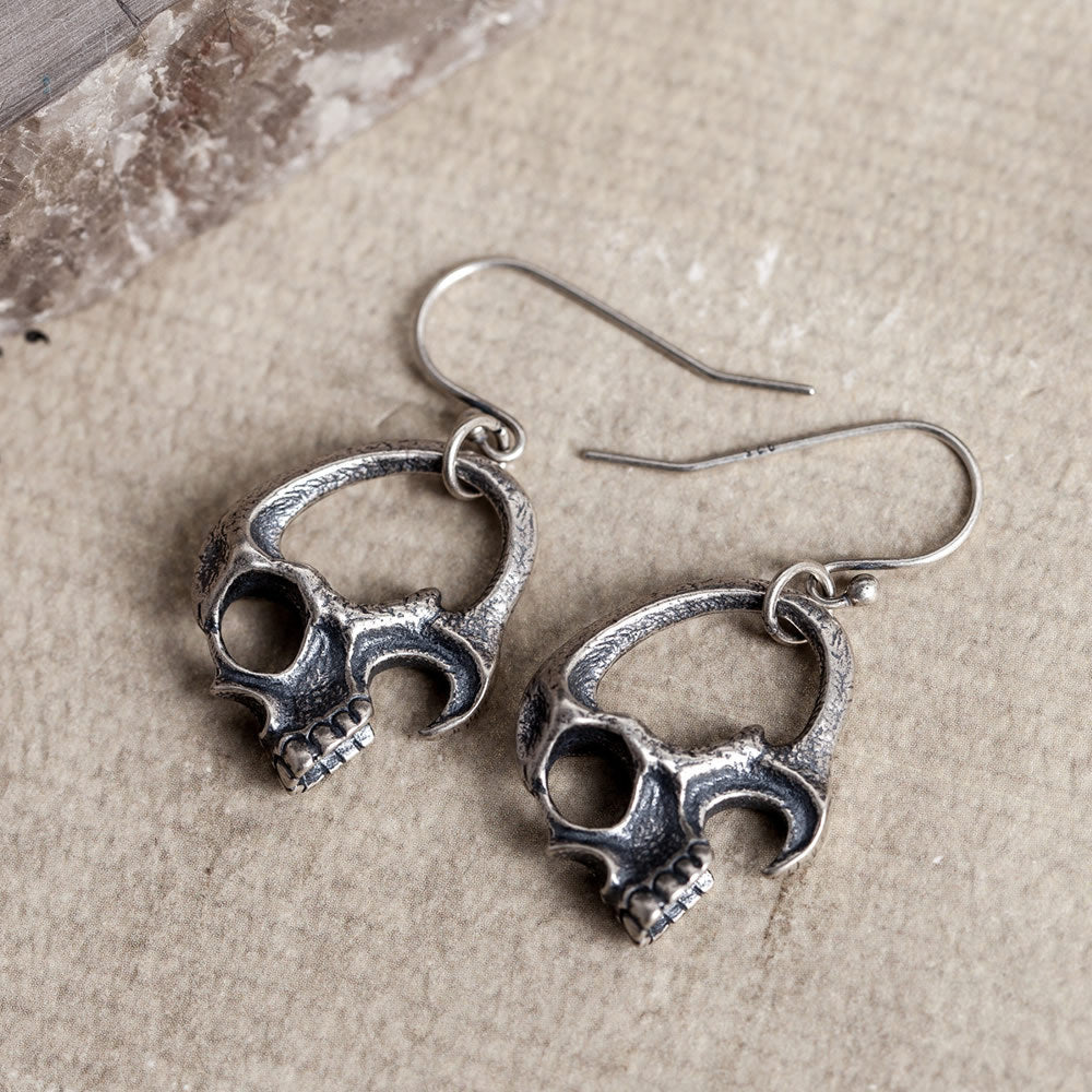 S925 Silver Gothic Skull Headwear Earrings