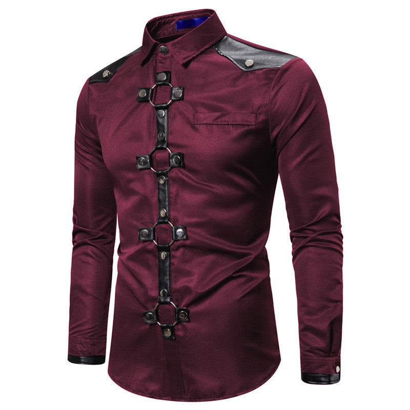 Men's Gothic Style Rivet Casual Long Sleeve Shirt Men's Costume