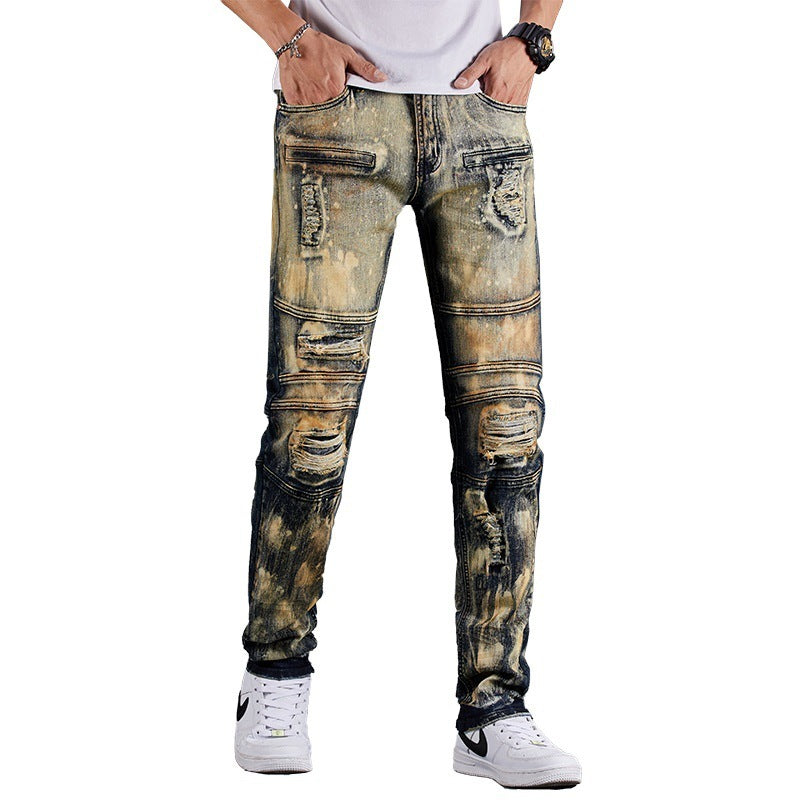 Fashion Craft Draping Biker Denim Trousers