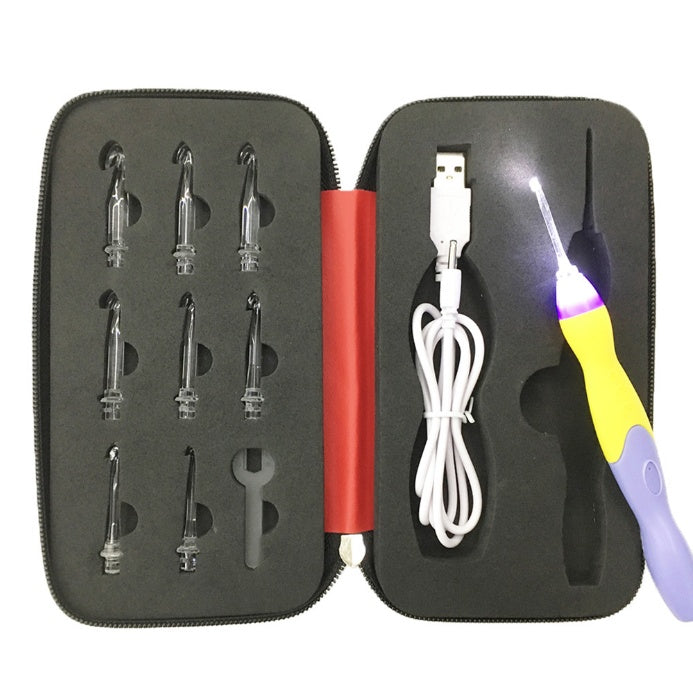 Rechargeable Light Crochet Hook With Interchangeable Head Knitting Needle Set käsityöpaketti  led virkkuukoukut