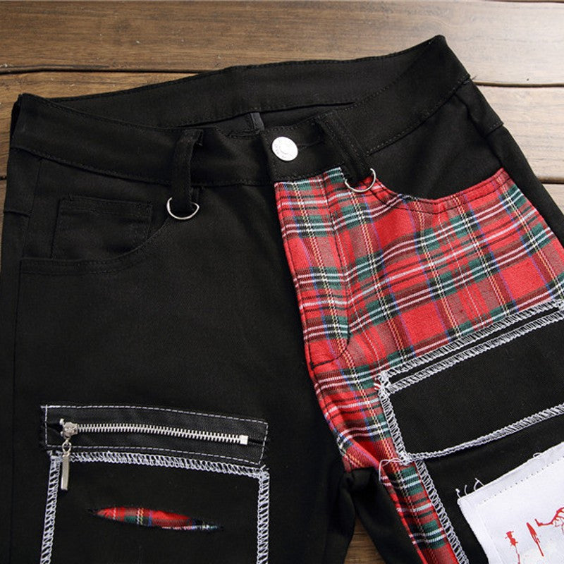 Black Print Patterned Jeans for European PUNK style