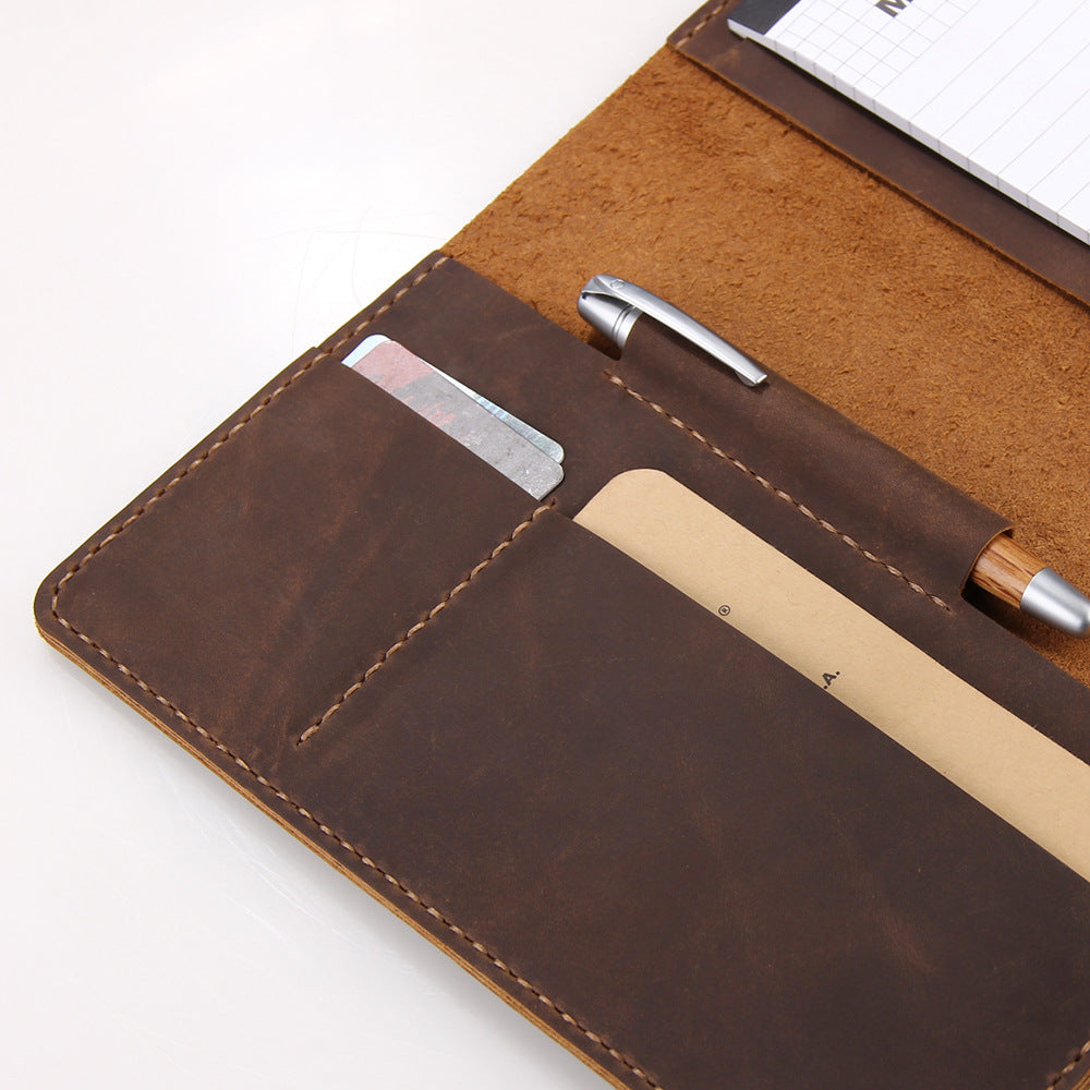 Hand-Made Retro Crazy Horse Leather A5 Manager Folder Business Multifunctional Folder Can Be Customized