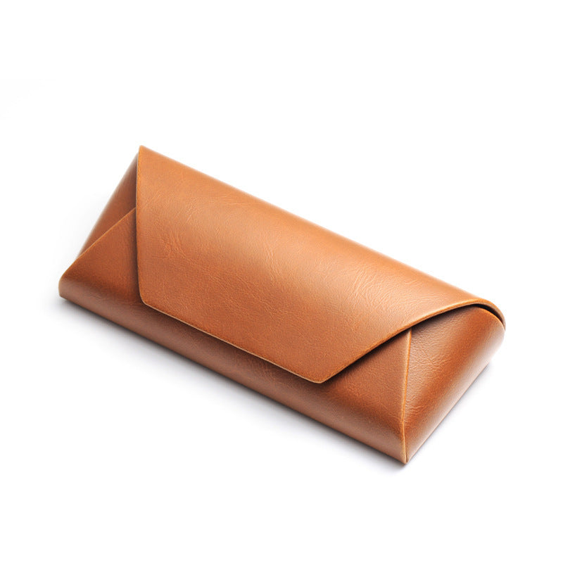 High-End Handmade Japanese Style Crazy Horse Leather Brown Pu Leather Glasses Case