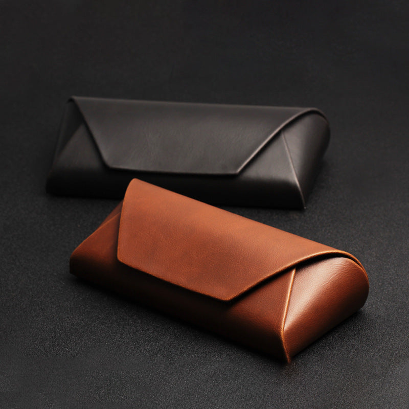 High-End Handmade Japanese Style Crazy Horse Leather Brown Pu Leather Glasses Case