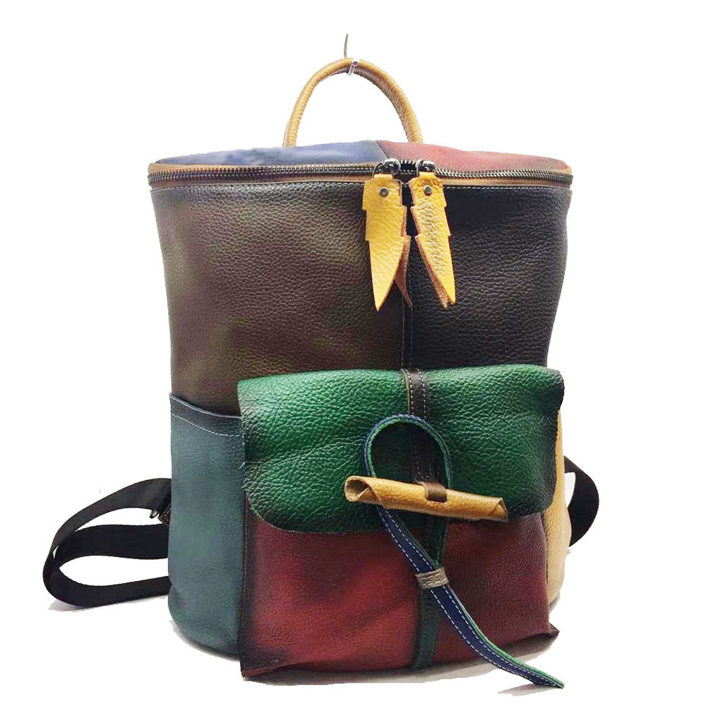 Hand-rubbed Color Cowhide Large-Capacity Leather Backpack