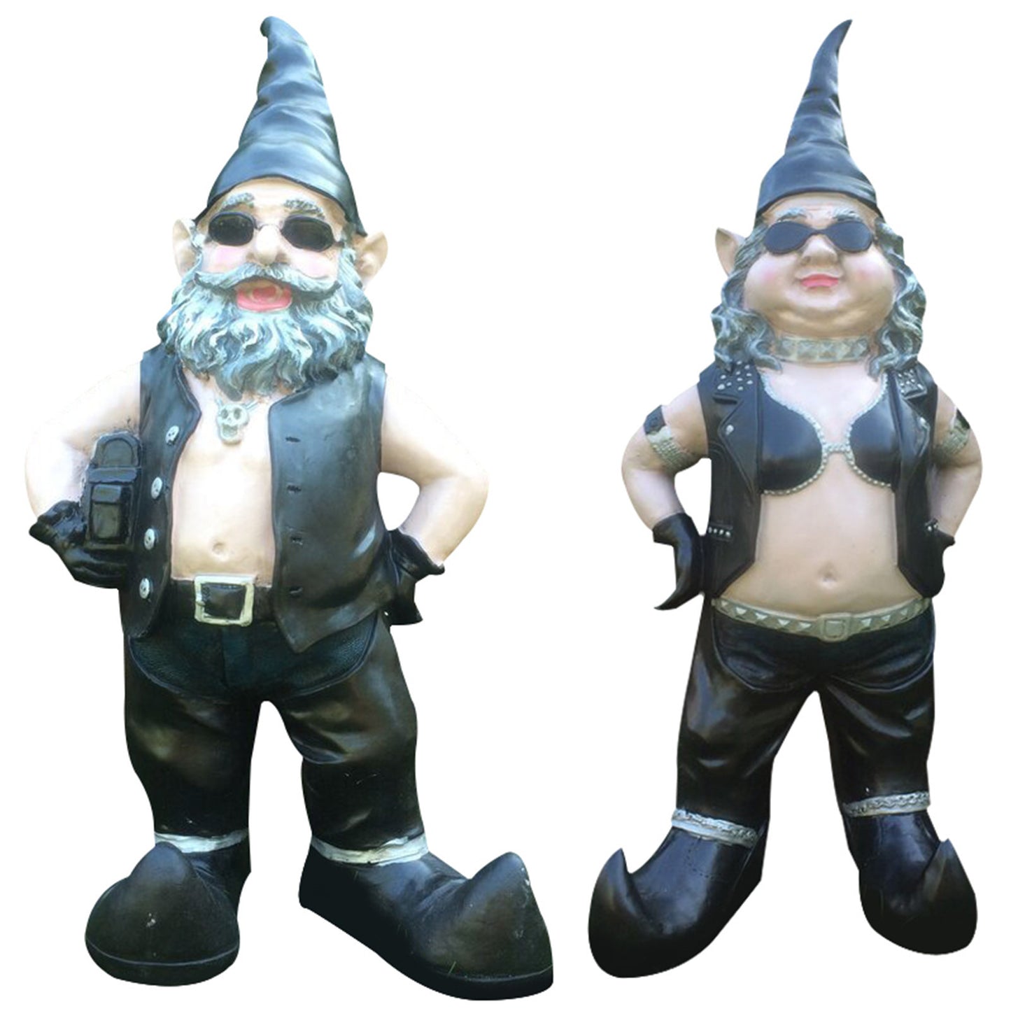 Resin Outdoor Garden Dwarf Statue, Motorcycle Rider Dwarf Ornaments, Black Garden Dwarf